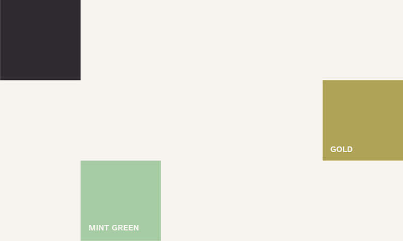color palette blocks with the words Gold and Mint Green