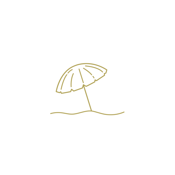 icon of beach umbrella in the sand in gold