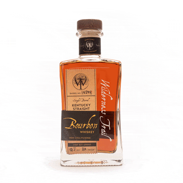 animated gif of a Wilderness Trail Distillery bourbon bottle spinning around 360 degrees